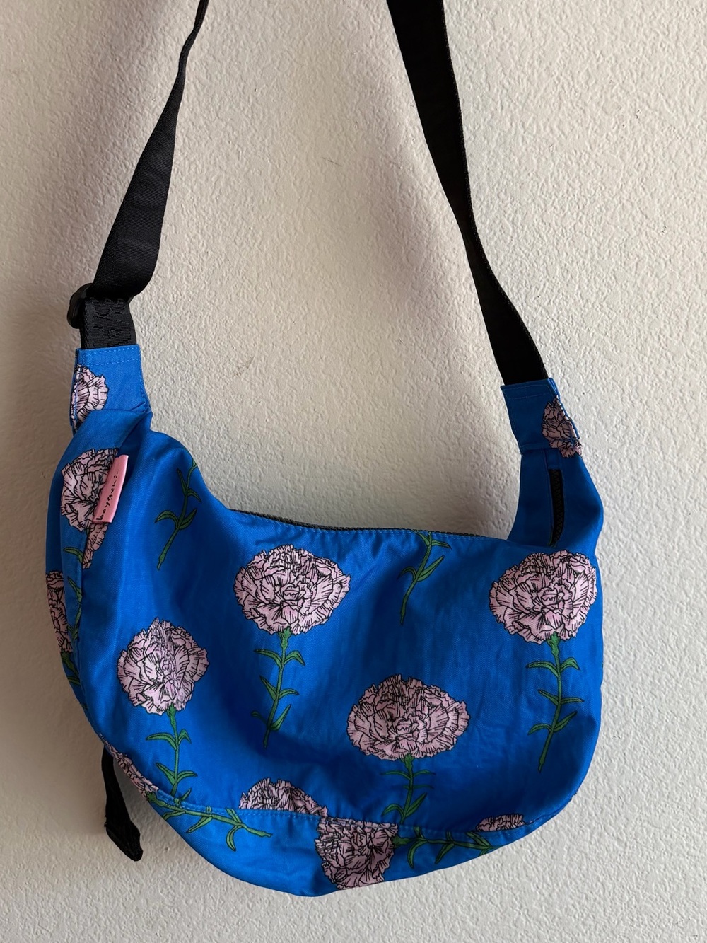 boygenius x BAGGU crescent bag with pink carnations